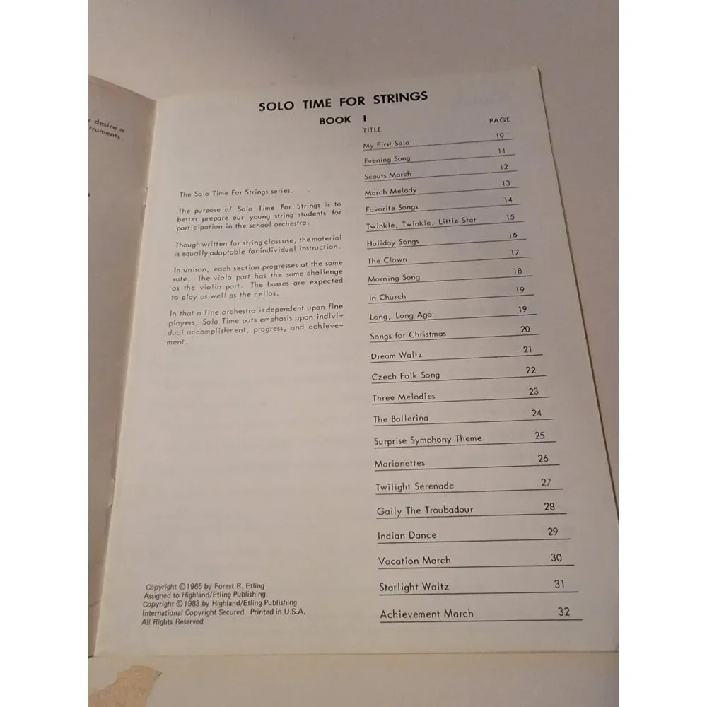 HIGHLAND ETLING Solo Time for Strings, VIola Book 1, Class, Individual Workbook